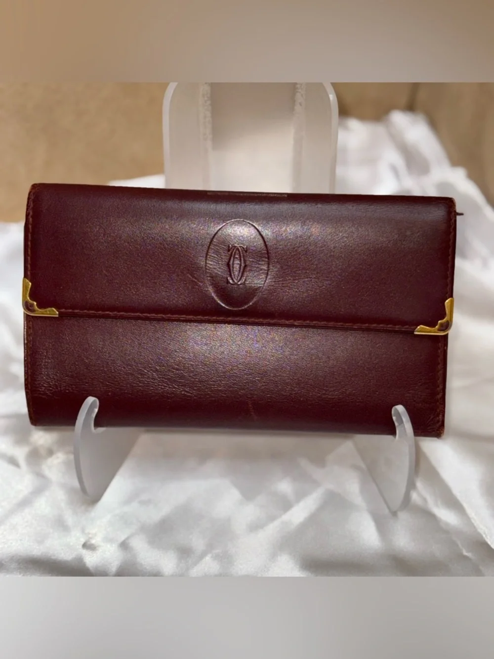 Cartier Must de Cartier Burgundy Leather Long Wallet Gold-tone Corners